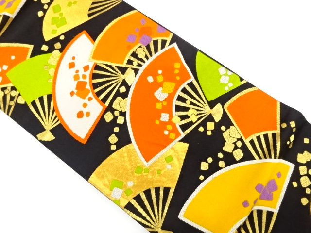 アンティーク　扇に色紙散らし模様織り出し袋帯（着用可）